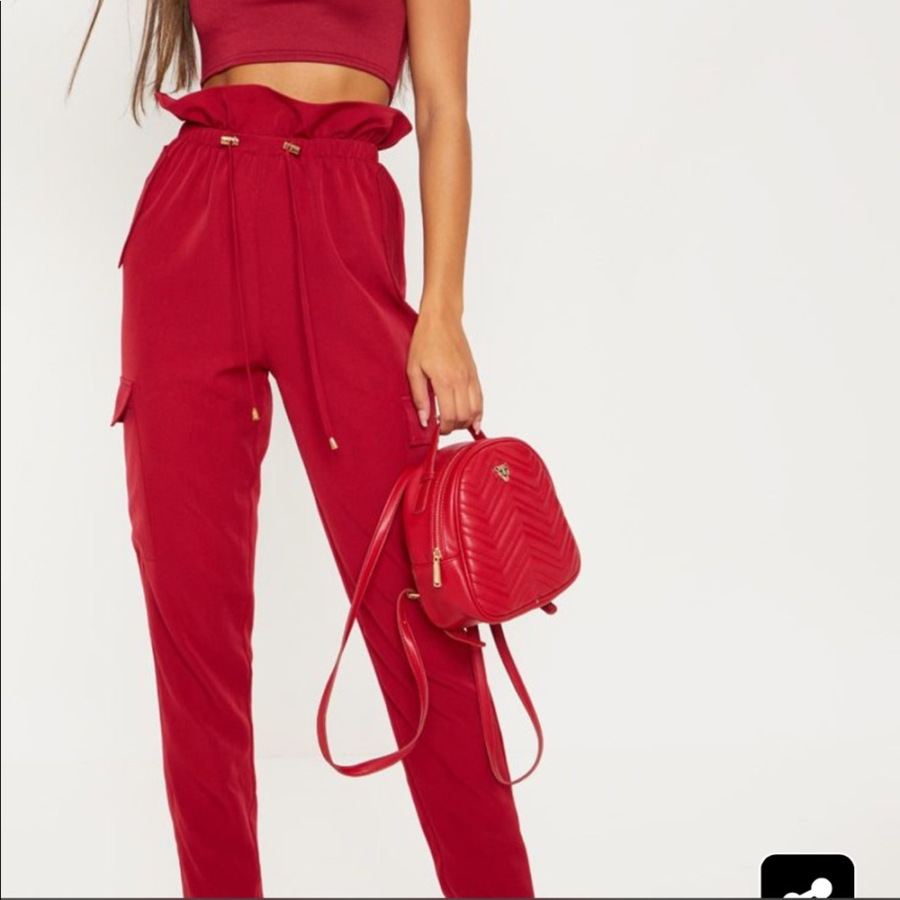 NWT. Red/maroon drawstring cargo trousers